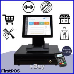 12in Touchscreen EPOS POS Cash Register Till System Restaurant Cafe Bar Deli