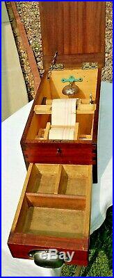 AWESOME CHERRYWOOD 1900's ANTIQUE WOODEN CASH REGISTER/TILL WITH TAPE & KEY