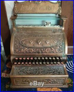 Antique Brass Copper National Cash Register Till Model # 35 Working
