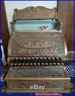 Antique Brass Copper National Cash Register Till Model # 35 Working