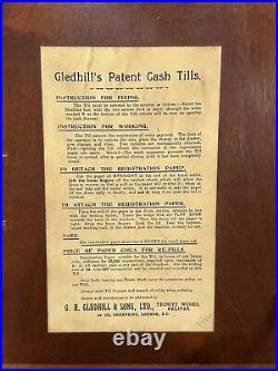 Antique English Gledhill's Patent Wooden Cash Till Register With Working Keys