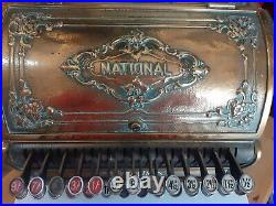 Antique National Cash Register Ornate Brass Till Stevesons Label Man Cave Pub