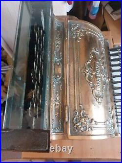 Antique National Cash Register Ornate Brass Till Stevesons Label Man Cave Pub
