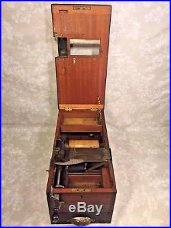Antique Wooden Cash Register or Till with Key Sliding Drawer with Bell Chime