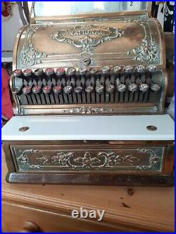 Antique brass cash register till (national) shop pub display prop STEVENSONS