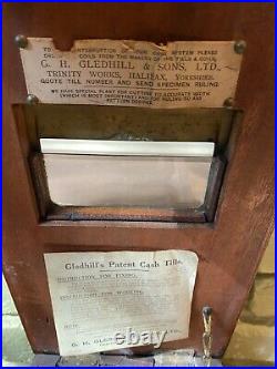 VINTAGE (G. H. GLEDHILL'S & Sons PAT. CASH TILL) WOOD CASH REGISTER OG KEY