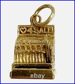 Vintage 14K Gold Antique Cash Register Till Love (Heart) 4 Sale Charm Pendant